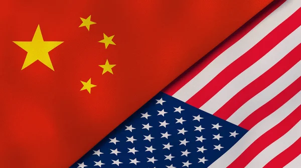 Two states flags of China and United States. High quality business background. 3d illustration