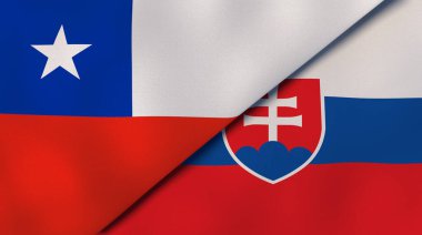 Şili ve Slovakya 'nın iki bayrağı. Kaliteli bir iş geçmişi. 3d illüstrasyon