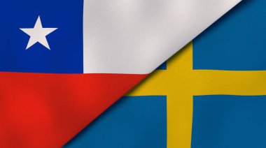 Şili ve İsveç 'in iki bayrağı. Kaliteli bir iş geçmişi. 3d illüstrasyon