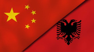 Çin ve Arnavutluk 'un iki bayrağı. Kaliteli bir iş geçmişi. 3d illüstrasyon