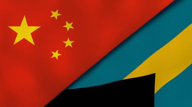 Çin ve Bahamalar 'ın iki bayrağı. Kaliteli bir iş geçmişi. 3d illüstrasyon