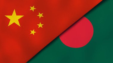 Çin ve Bangladeş 'in iki bayrağı. Kaliteli bir iş geçmişi. 3d illüstrasyon