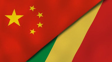 Çin ve Kongo 'nun iki bayrağı. Kaliteli bir iş geçmişi. 3d illüstrasyon