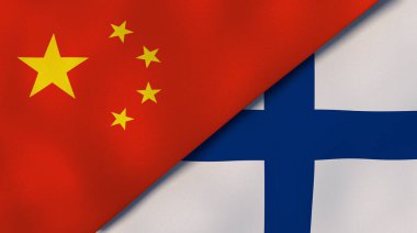 Çin ve Finlandiya 'nın iki bayrağı. Kaliteli bir iş geçmişi. 3d illüstrasyon