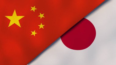 Çin ve Japonya 'nın iki bayrağı. Kaliteli bir iş geçmişi. 3d illüstrasyon