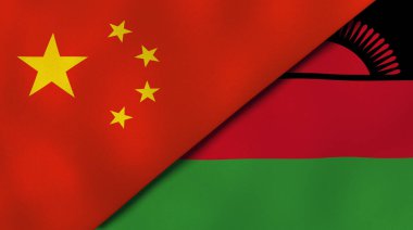 Çin ve Malavi 'nin iki bayrağı. Kaliteli bir iş geçmişi. 3d illüstrasyon