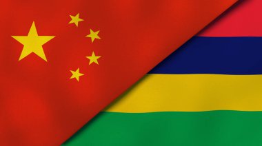 Çin ve Mauritius 'un iki bayrağı. Kaliteli bir iş geçmişi. 3d illüstrasyon