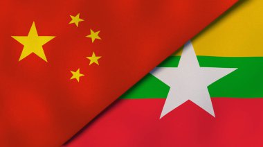 Çin ve Myanmar 'ın iki bayrağı. Kaliteli bir iş geçmişi. 3d illüstrasyon