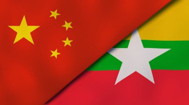 Two states flags of China and Myanmar. High quality business background. 3d illustration clipart