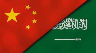 Çin ve Suudi Arabistan 'ın iki bayrağı. Kaliteli bir iş geçmişi. 3d illüstrasyon