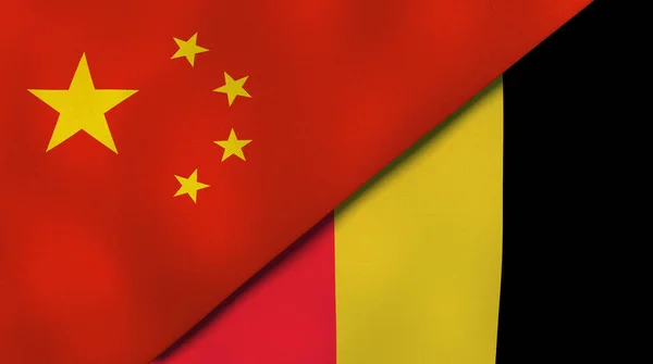 Δύο Κράτη Σημαίες Της Κίνας Και Του Βελγίου Επαγγελματικό Υπόβαθρο — Φωτογραφία Αρχείου