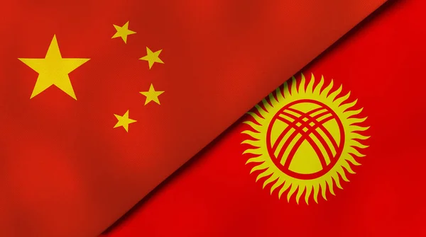 中国とキルギスの2つの州旗 高品質のビジネス背景 3Dイラスト — ストック写真