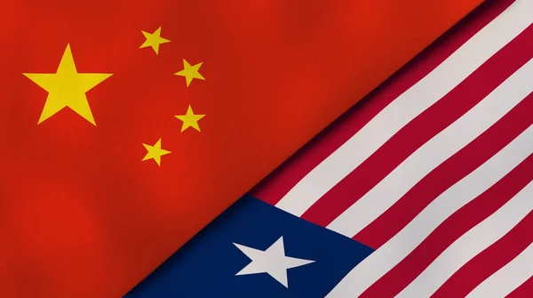 Two States Flags China Liberia High Quality Business Background Illustration — Stock Photo, Image