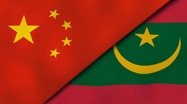 Two States Flags China Mauritania High Quality Business Background Illustration — Stock Photo, Image