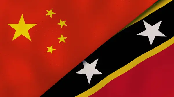 Dois Estados Bandeiras China São Cristóvão Nevis Fundo Negócios Alta — Fotografia de Stock