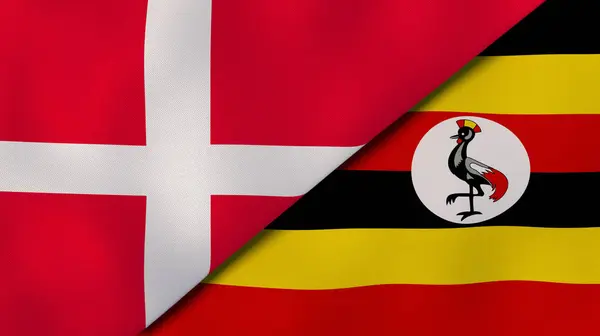 Dwie Flagi Stanowe Danii Ugandy Wysokiej Jakości Doświadczenie Biznesowe Ilustracja — Zdjęcie stockowe