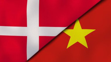 Danimarka ve Vietnam 'ın iki bayrağı. Kaliteli bir iş geçmişi. 3d illüstrasyon