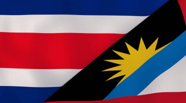 Kosta Rika, Antigua ve Barbuda 'nın iki bayrağı. Kaliteli bir iş geçmişi. 3d illüstrasyon