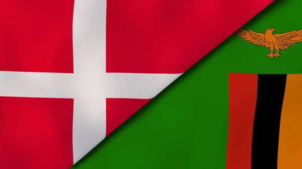 Två Flaggstater Från Danmark Och Zambia Hög Kvalitet Affärsbakgrund Illustration — Stockfoto