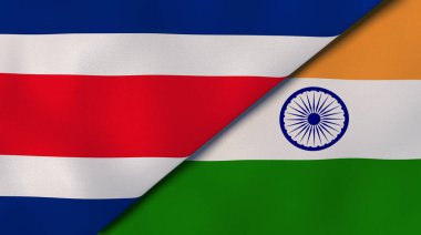 Kosta Rika ve Hindistan 'ın iki bayrağı. Kaliteli bir iş geçmişi. 3d illüstrasyon