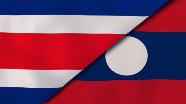 Kosta Rika ve Laos 'un iki bayrağı. Kaliteli bir iş geçmişi. 3d illüstrasyon