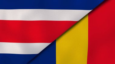 Kosta Rika ve Romanya 'nın iki bayrağı. Kaliteli bir iş geçmişi. 3d illüstrasyon