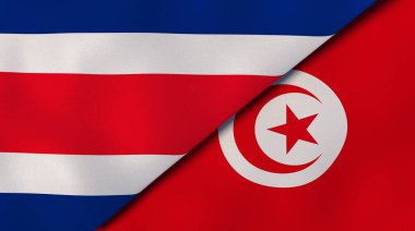 Kosta Rika ve Tunus 'un iki bayrağı. Kaliteli bir iş geçmişi. 3d illüstrasyon