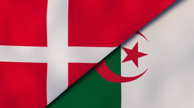 Danimarka ve Cezayir 'in iki bayrağı. Kaliteli bir iş geçmişi. 3d illüstrasyon