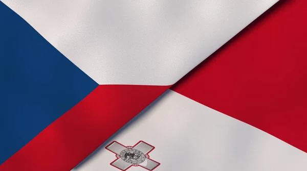 Cseh Köztársaság Málta Két Állami Lobogója Kiváló Minőségű Üzleti Háttér — Stock Fotó