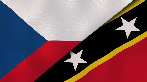 Två Delstater Flaggar Tjeckien Och Saint Kitts Och Nevis Hög — Stockfoto