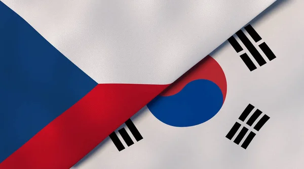 Δύο Κράτη Σημαίες Της Τσεχικής Δημοκρατίας Και Της Νότιας Κορέας — Φωτογραφία Αρχείου
