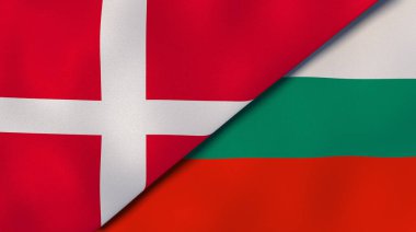 Danimarka ve Bulgaristan 'ın iki bayrağı. Kaliteli bir iş geçmişi. 3d illüstrasyon