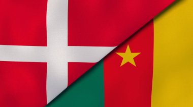 Danimarka ve Kamerun 'un iki bayrağı. Kaliteli bir iş geçmişi. 3d illüstrasyon