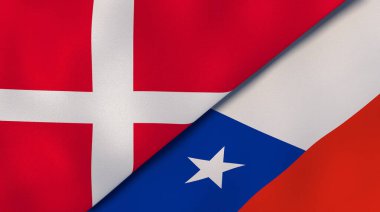 Danimarka ve Şili 'nin iki bayrağı. Kaliteli bir iş geçmişi. 3d illüstrasyon