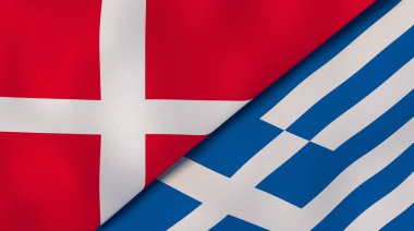 Danimarka ve Yunanistan 'ın iki bayrağı. Kaliteli bir iş geçmişi. 3d illüstrasyon