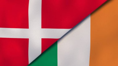 Danimarka ve İrlanda 'nın iki bayrağı. Kaliteli bir iş geçmişi. 3d illüstrasyon