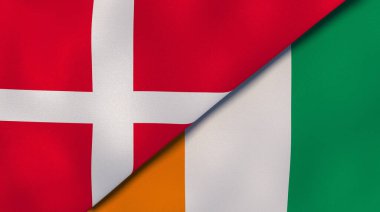 Danimarka ve Fildişi Sahili 'nin iki bayrağı. Kaliteli bir iş geçmişi. 3d illüstrasyon