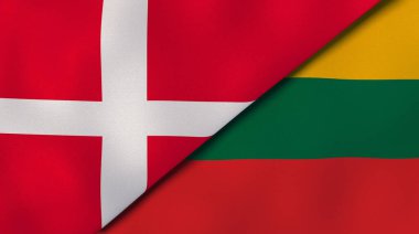 Danimarka ve Litvanya 'nın iki bayrağı. Kaliteli bir iş geçmişi. 3d illüstrasyon