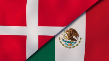 Danimarka ve Meksika 'nın iki bayrağı. Kaliteli bir iş geçmişi. 3d illüstrasyon