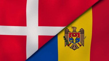 Danimarka ve Moldova 'nın iki bayrağı. Kaliteli bir iş geçmişi. 3d illüstrasyon