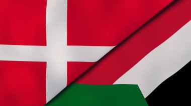 Danimarka ve Sudan 'ın iki bayrağı. Kaliteli bir iş geçmişi. 3d illüstrasyon