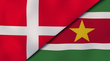 Danimarka ve Surinam 'ın iki bayrağı. Kaliteli bir iş geçmişi. 3d illüstrasyon