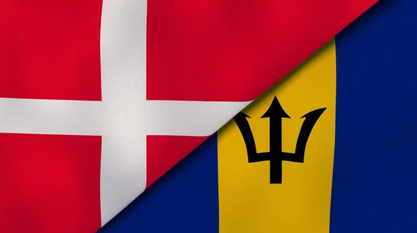 Dos Estados Banderas Dinamarca Barbados Fondo Negocio Alta Calidad Ilustración —  Fotos de Stock