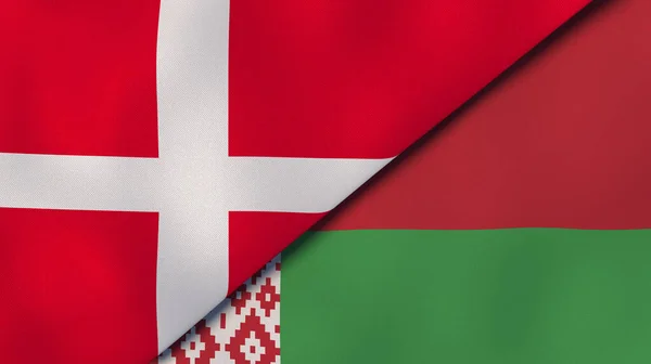 Två Stater Flaggar Danmark Och Vitryssland Hög Kvalitet Affärsbakgrund Illustration — Stockfoto