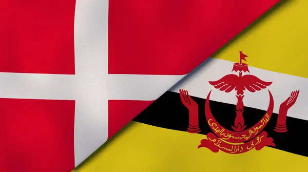 Флаги Двух Штатов Дании Брунея Высококачественный Бизнес Фон Иллюстрация — стоковое фото