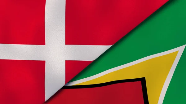 Danimarka Guyana Nın Iki Bayrağı Kaliteli Bir Geçmişi Illüstrasyon — Stok fotoğraf