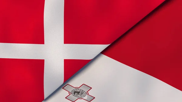 Bandeiras Dois Estados Dinamarca Malta Fundo Negócios Alta Qualidade Ilustração — Fotografia de Stock