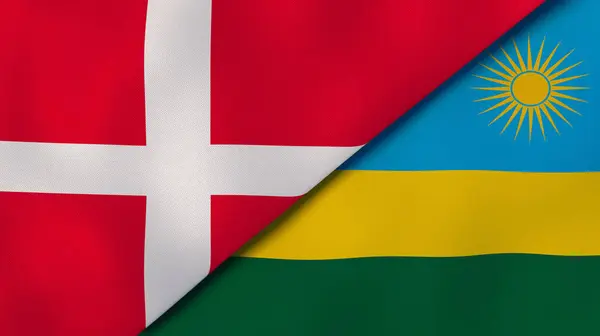 Två Flaggstater Från Danmark Och Rwanda Hög Kvalitet Affärsbakgrund Illustration — Stockfoto