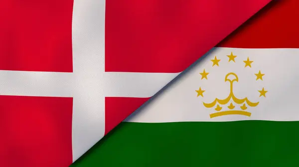 Dwa Państwa Bandery Danii Tadżykistanu Wysokiej Jakości Doświadczenie Biznesowe Ilustracja — Zdjęcie stockowe