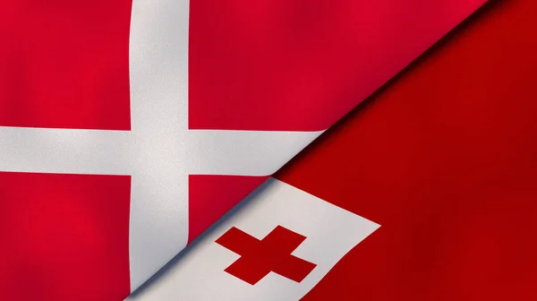 Two States Flags Denmark Tonga High Quality Business Background Illustration — Stock Photo, Image